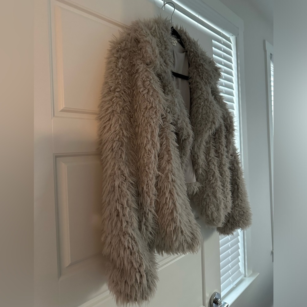 Faux Fur Notched Open-Front Coat Grey Medium Going Out